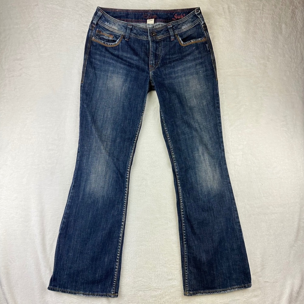 Silver Jeans Bootcut Womens Suki Curvy 31x32 Blue Dark Wash Embroidered Cotton